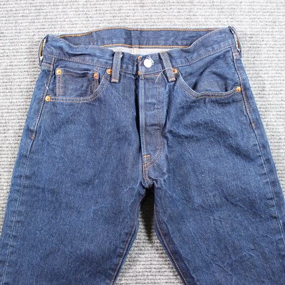 Levi’s 501 Jeans Mens 32x31 Dark Blue Original Button Fly Straight Leg - Picture 3 of 12